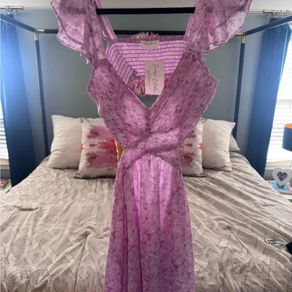 Lilac Floral Maxi Dress - Sleeveless V-Neck - Picture 2 of 4